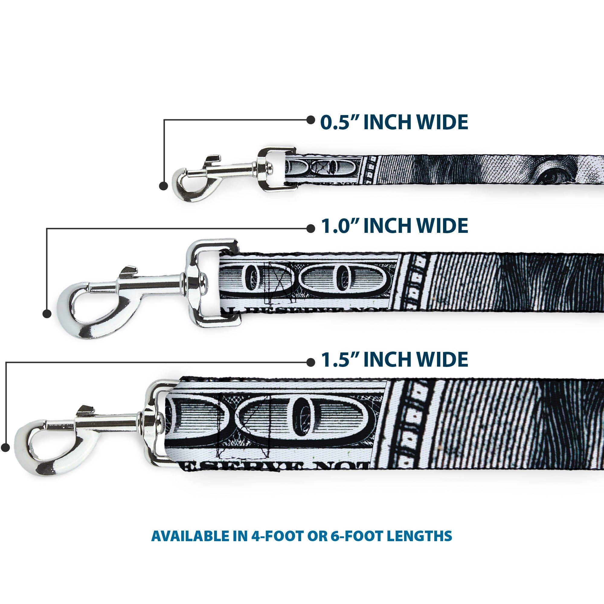 Dog Leash - 100 Dollar Bill CLOSE-UP White/Black