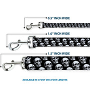 Dog Leash - 3-D Skulls Repeat Black/Grays/White