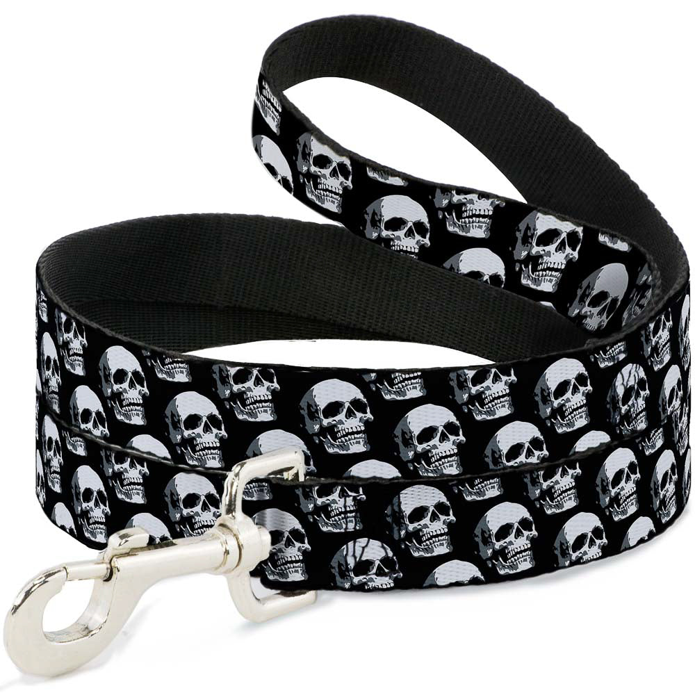 Dog Leash - 3-D Skulls Repeat Black/Grays/White
