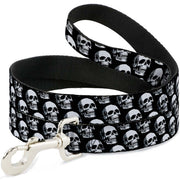 Dog Leash - 3-D Skulls Repeat Black/Grays/White