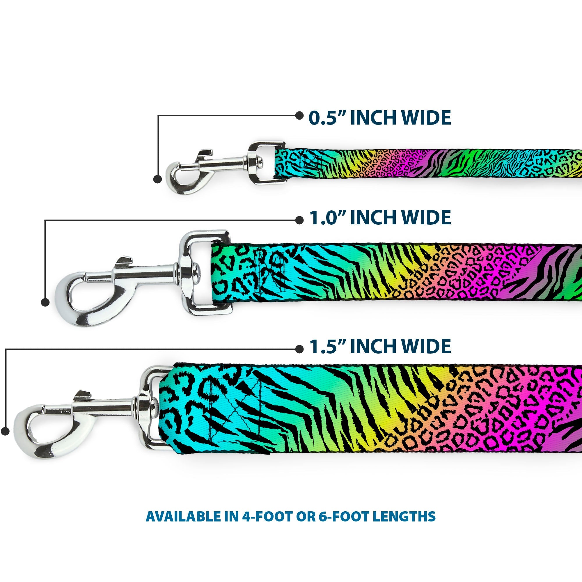 Dog Leash - Animal Skins Rainbow/Black