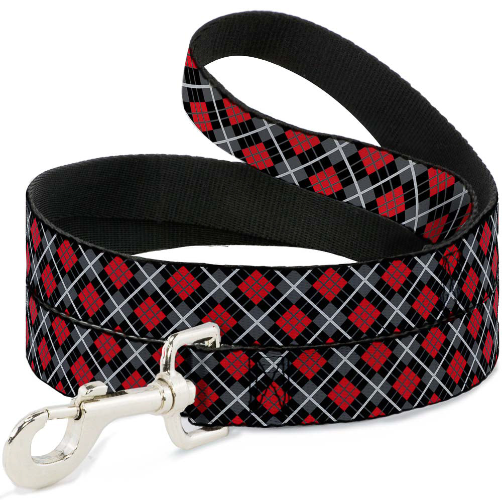 Dog Leash - Argyle Black/Gray/Red