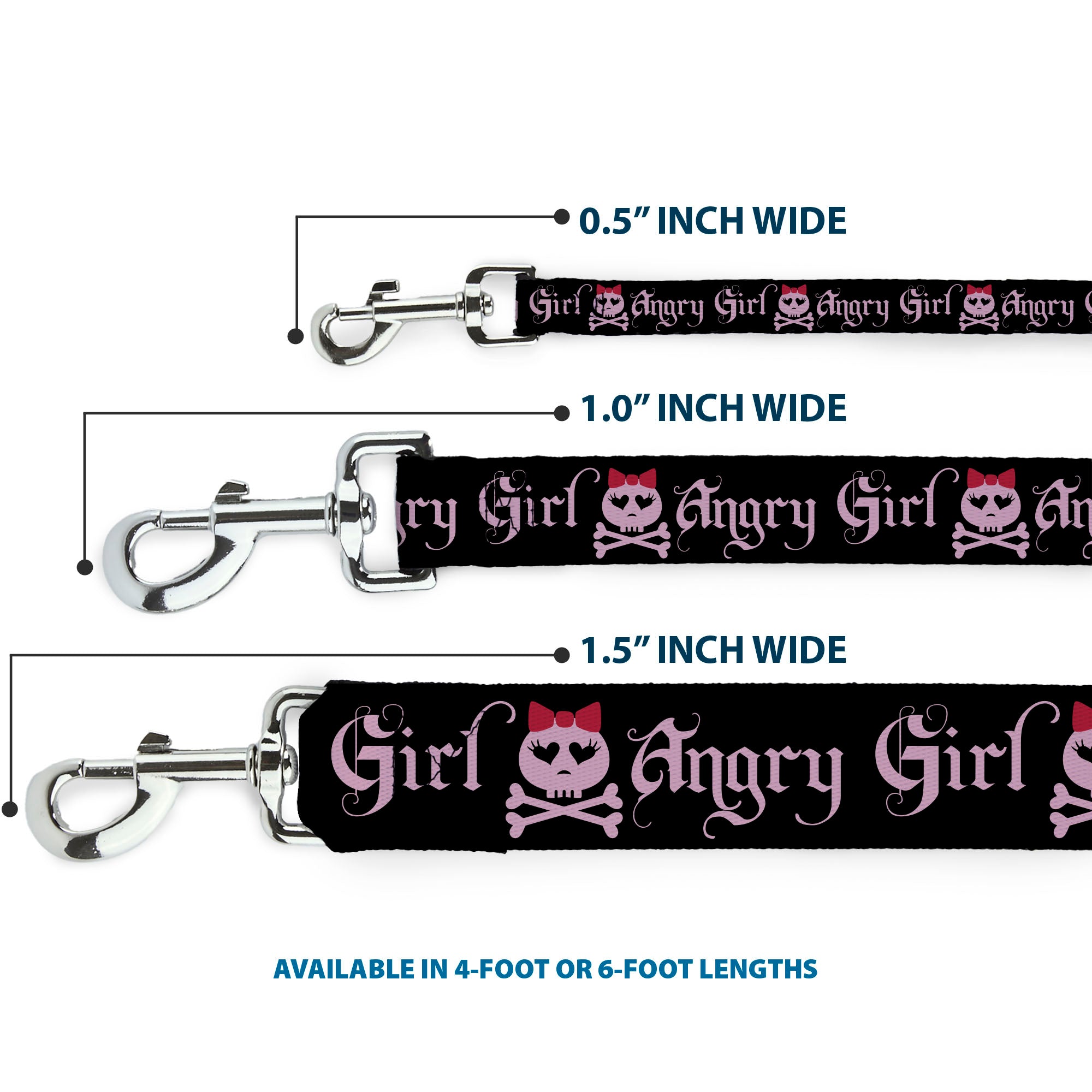 Dog Leash - Angry Girl Black/Pink
