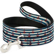 Dog Leash - Anchors w/Stripes White/Blue/Red