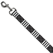 Dog Leash - American Flag CLOSE-UP Black/White