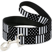 Dog Leash - American Flag CLOSE-UP Black/White