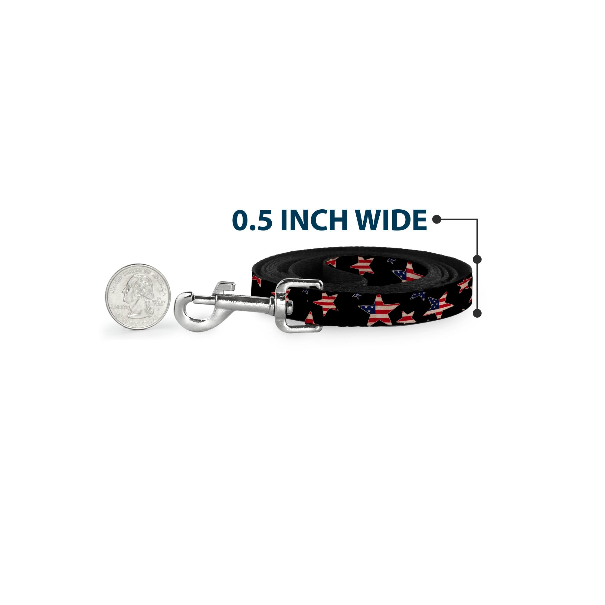 Dog Leash - Americana Stars & Flags Black/Red/White/Blue