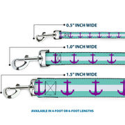 Dog Leash - Anchor/Stripe Teal/White/Purple