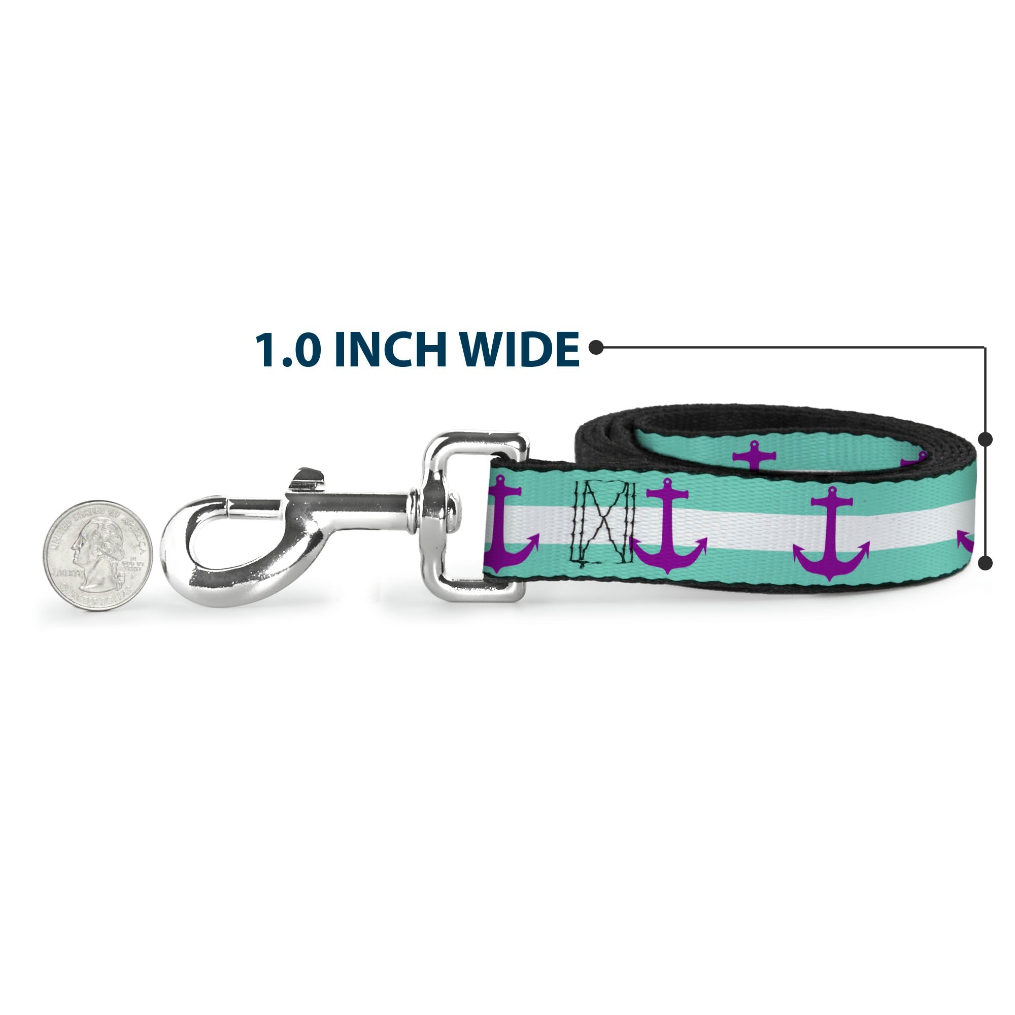 Dog Leash - Anchor/Stripe Teal/White/Purple