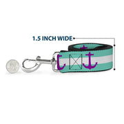 Dog Leash - Anchor/Stripe Teal/White/Purple