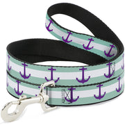 Dog Leash - Anchor/Stripe Teal/White/Purple
