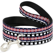 Dog Leash - Aztec13 White/Navy/Red/Black
