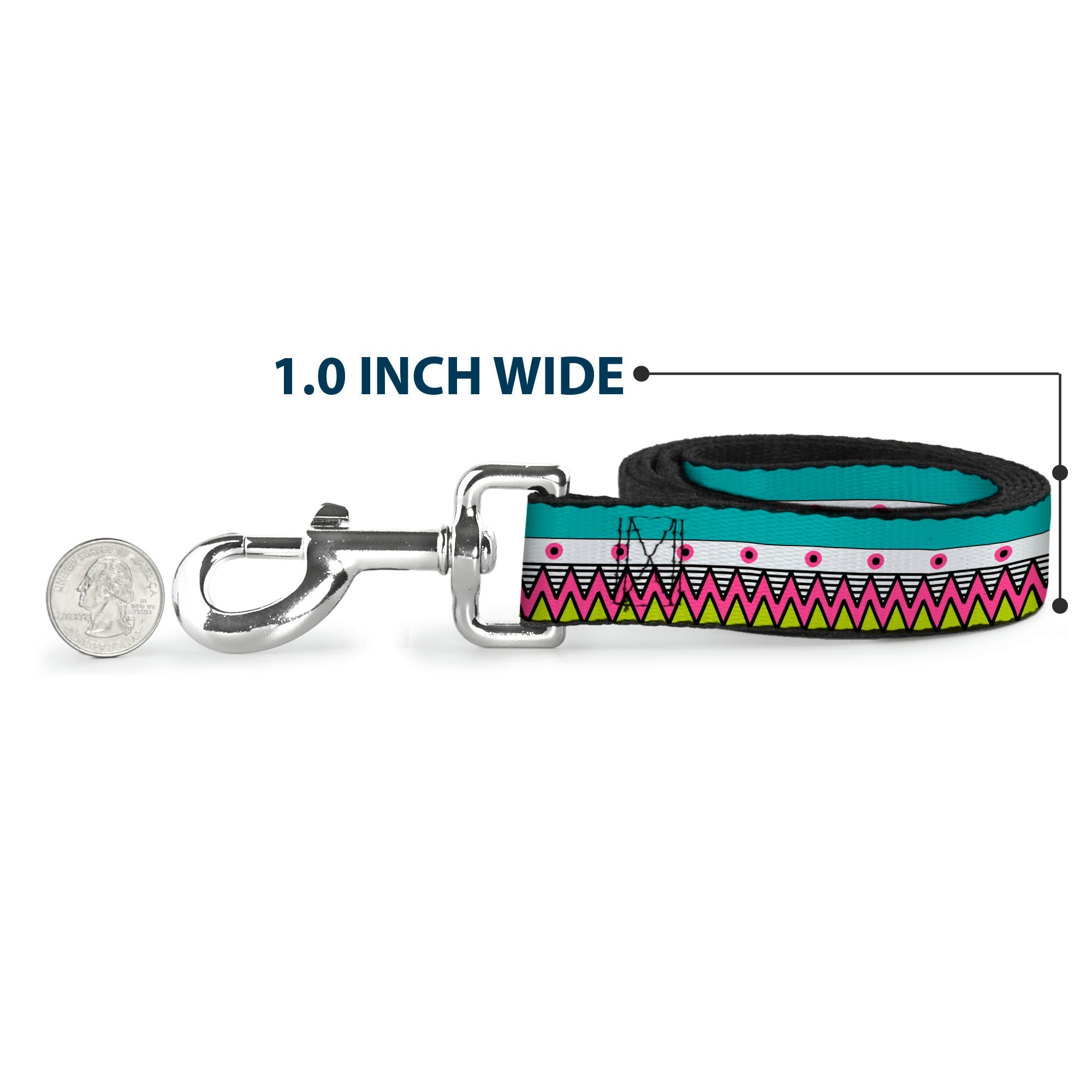 Dog Leash - Aztec 14 Seafoam Green/White/Pink/Lime Green/Black