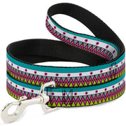 Dog Leash - Aztec 14 Seafoam Green/White/Pink/Lime Green/Black