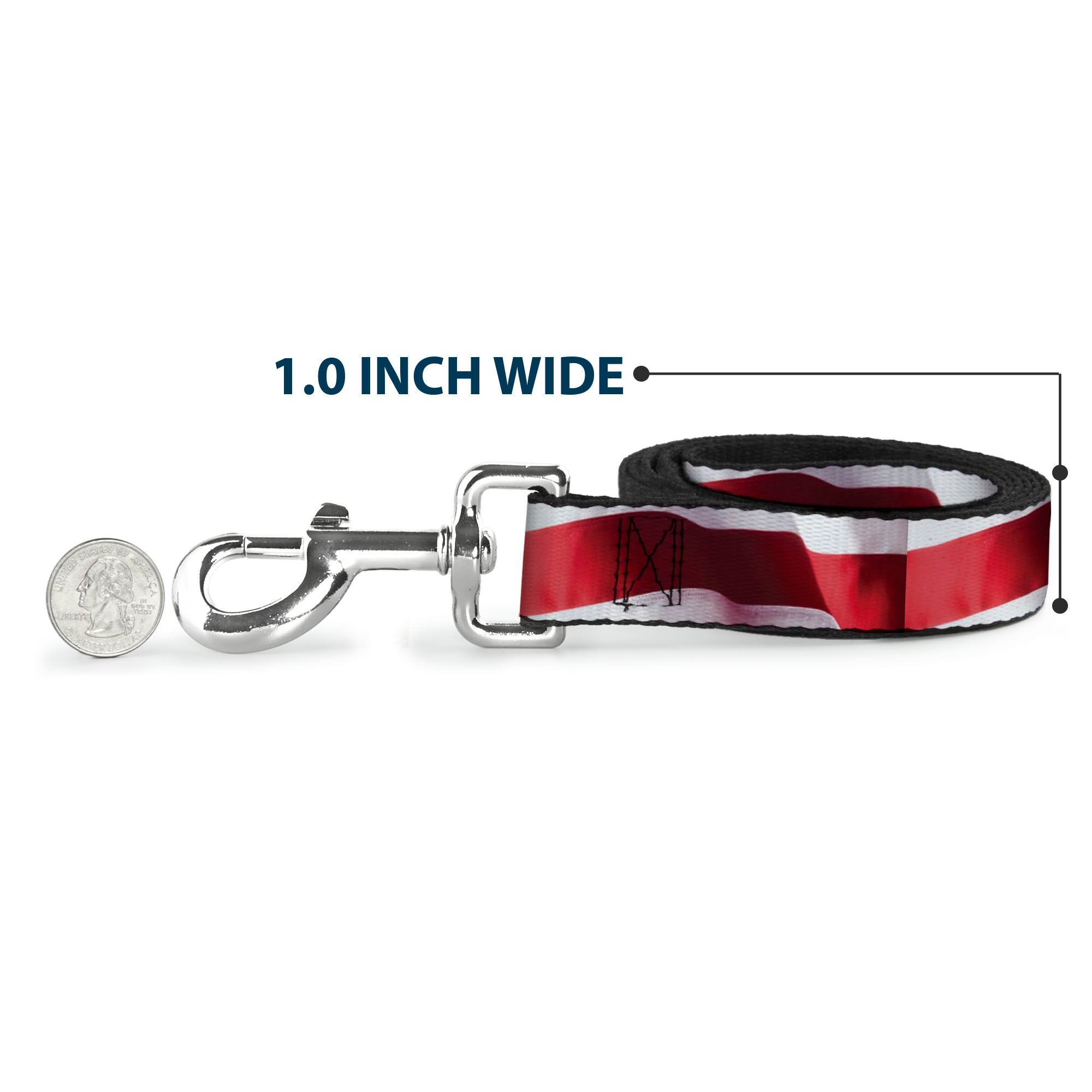 Dog Leash - American Flag Vivid Stripes CLOSE-UP Red/White