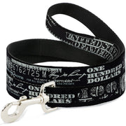 Dog Leash - Americana One Hundred Dollar Bill Elements Black/Gray