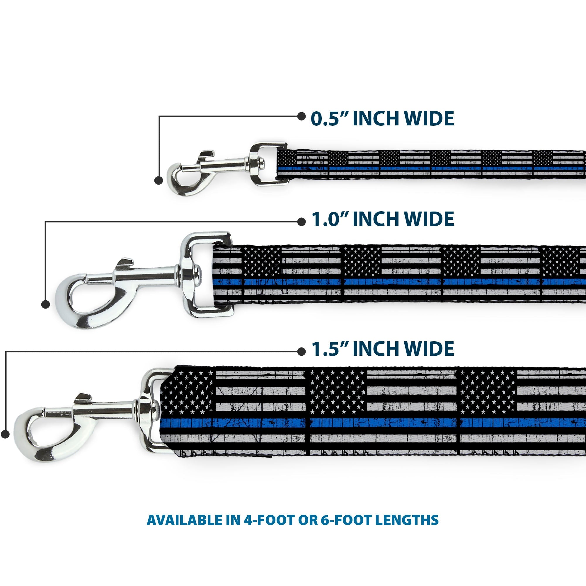 Dog Leash - Thin Blue Line Flag Weathered Black/Gray/Blue