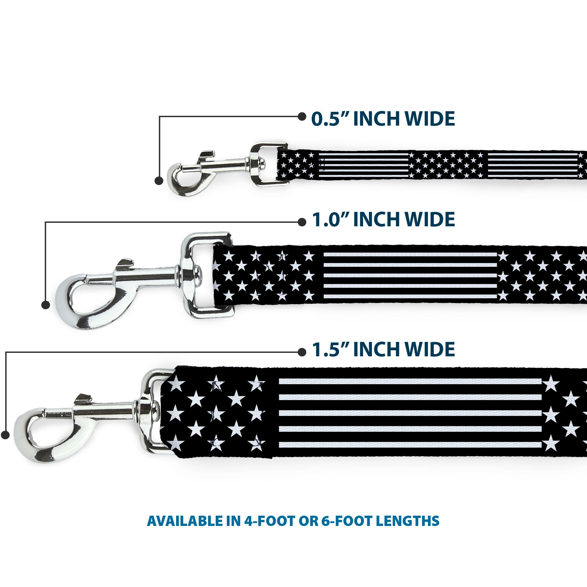 Dog Leash - Americana Stars & Stripes2 Black/White