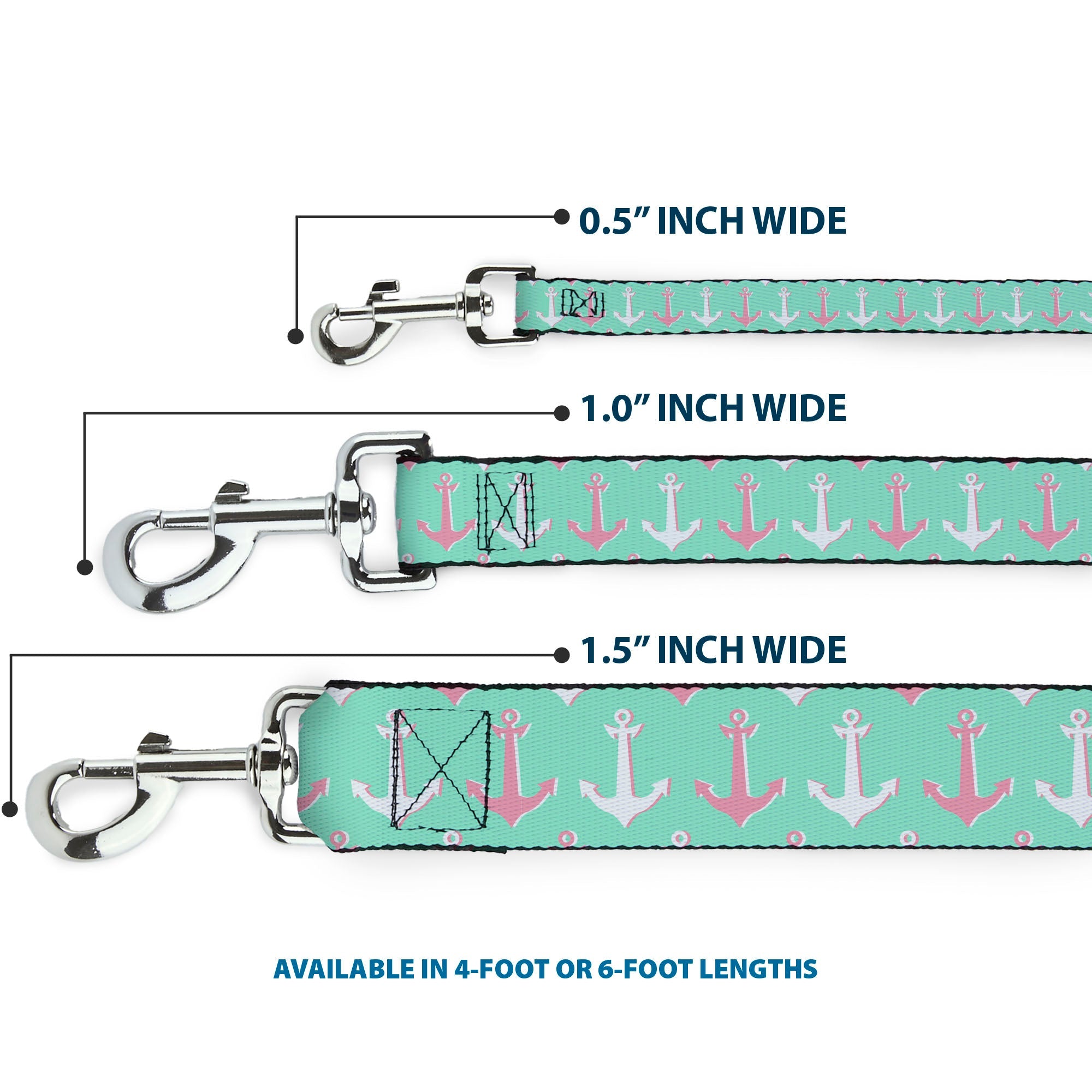 Dog Leash - Anchor2 CLOSE-UP Green/Pink/White