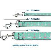Dog Leash - Anchor2 CLOSE-UP Green/Pink/White