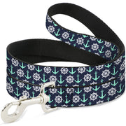 Dog Leash - Anchor2/Helm Monogram Navy/Turquoise/White