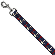 Dog Leash - Anchor3 CLOSE-UP Navy/Red/Cream