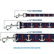 Dog Leash - Anchor3 CLOSE-UP Navy/Red/Cream