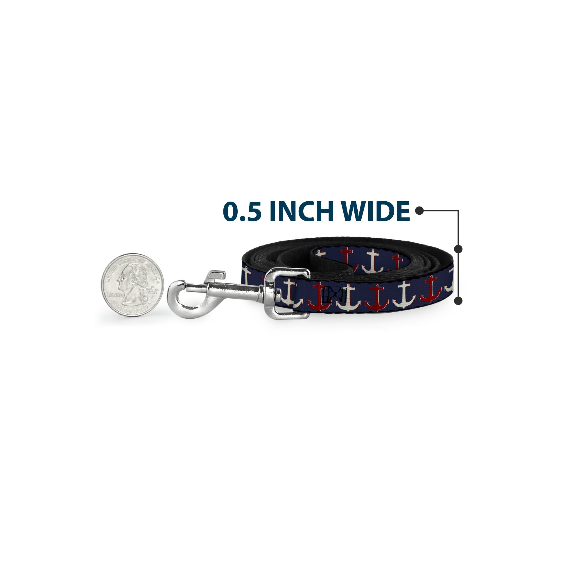 Dog Leash - Anchor3 CLOSE-UP Navy/Red/Cream