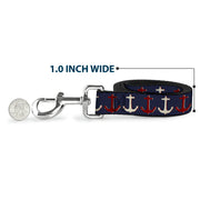 Dog Leash - Anchor3 CLOSE-UP Navy/Red/Cream