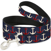 Dog Leash - Anchor3 CLOSE-UP Navy/Red/Cream
