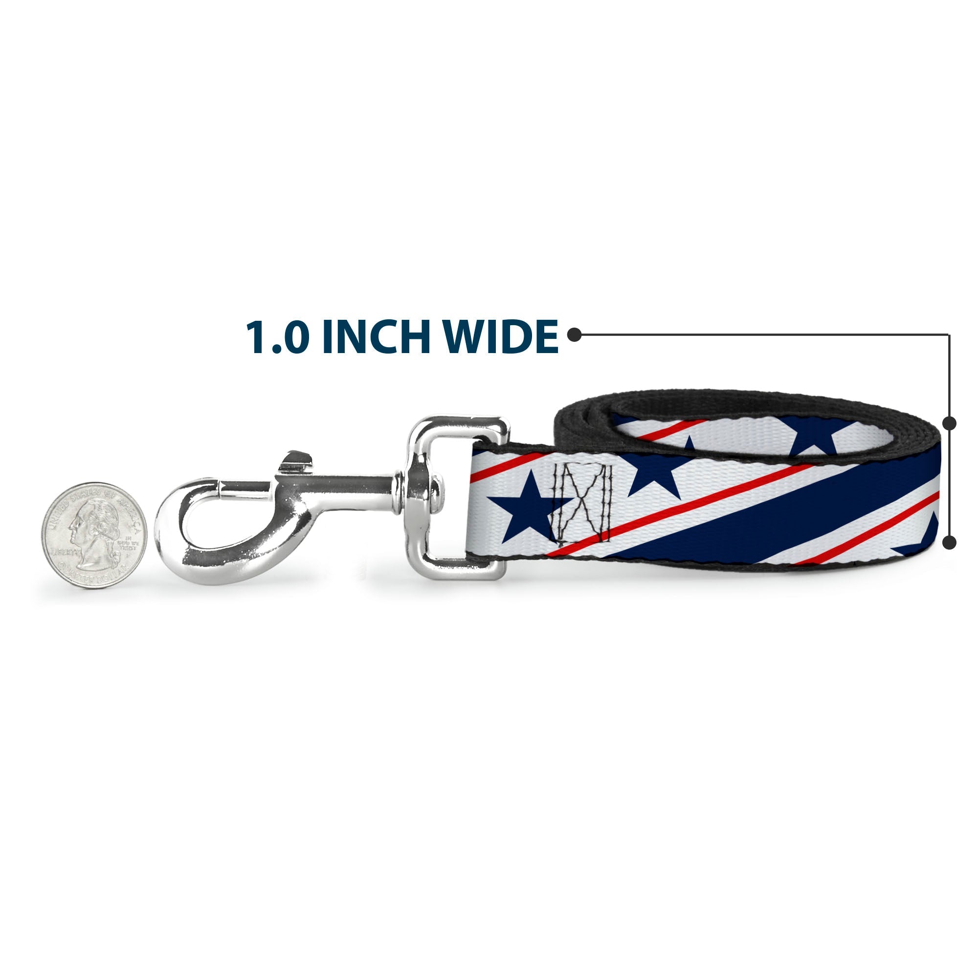 Dog Leash - Americana Diagonal Stars & Stripes White/Red/Blue