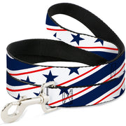 Dog Leash - Americana Diagonal Stars & Stripes White/Red/Blue