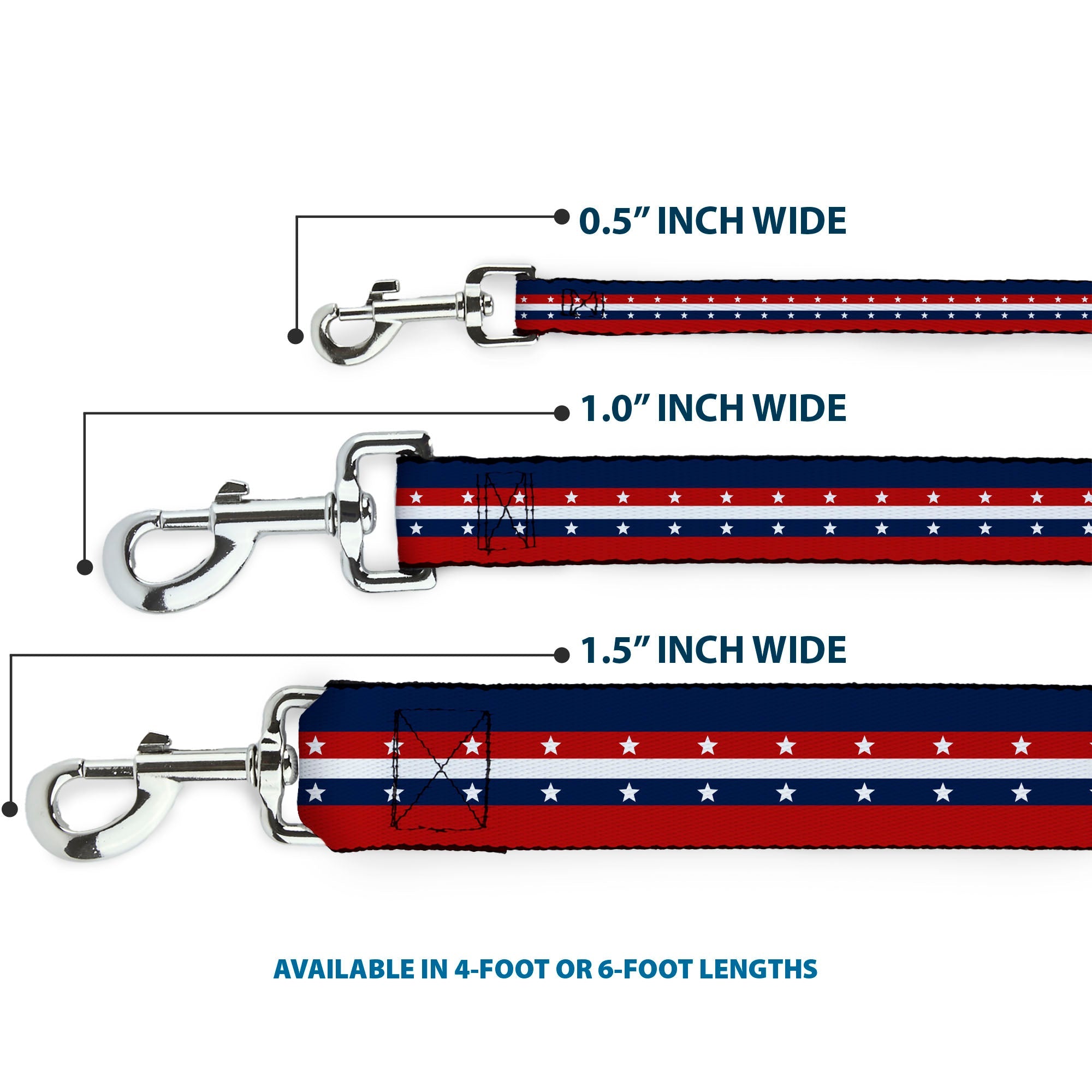 Dog Leash - Americana Stripe w/Stars Blue/Red/White