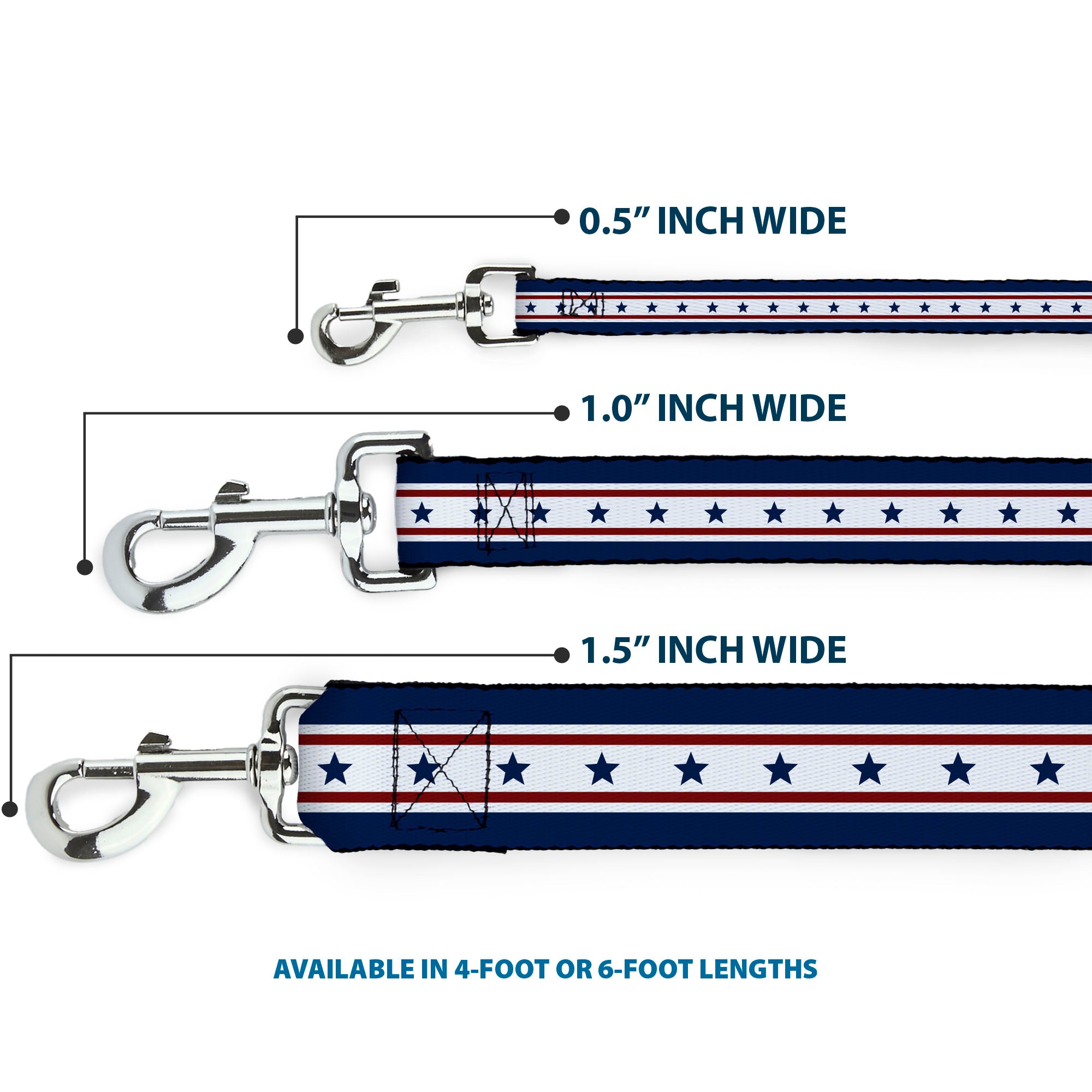 Dog Leash - Americana Stars & Stripes 6 Blue/White/Red