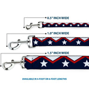 Dog Leash - American Chevron & Stripes White/Red/Blue