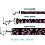 Dog Leash - Butterfly Garden Black/Pink