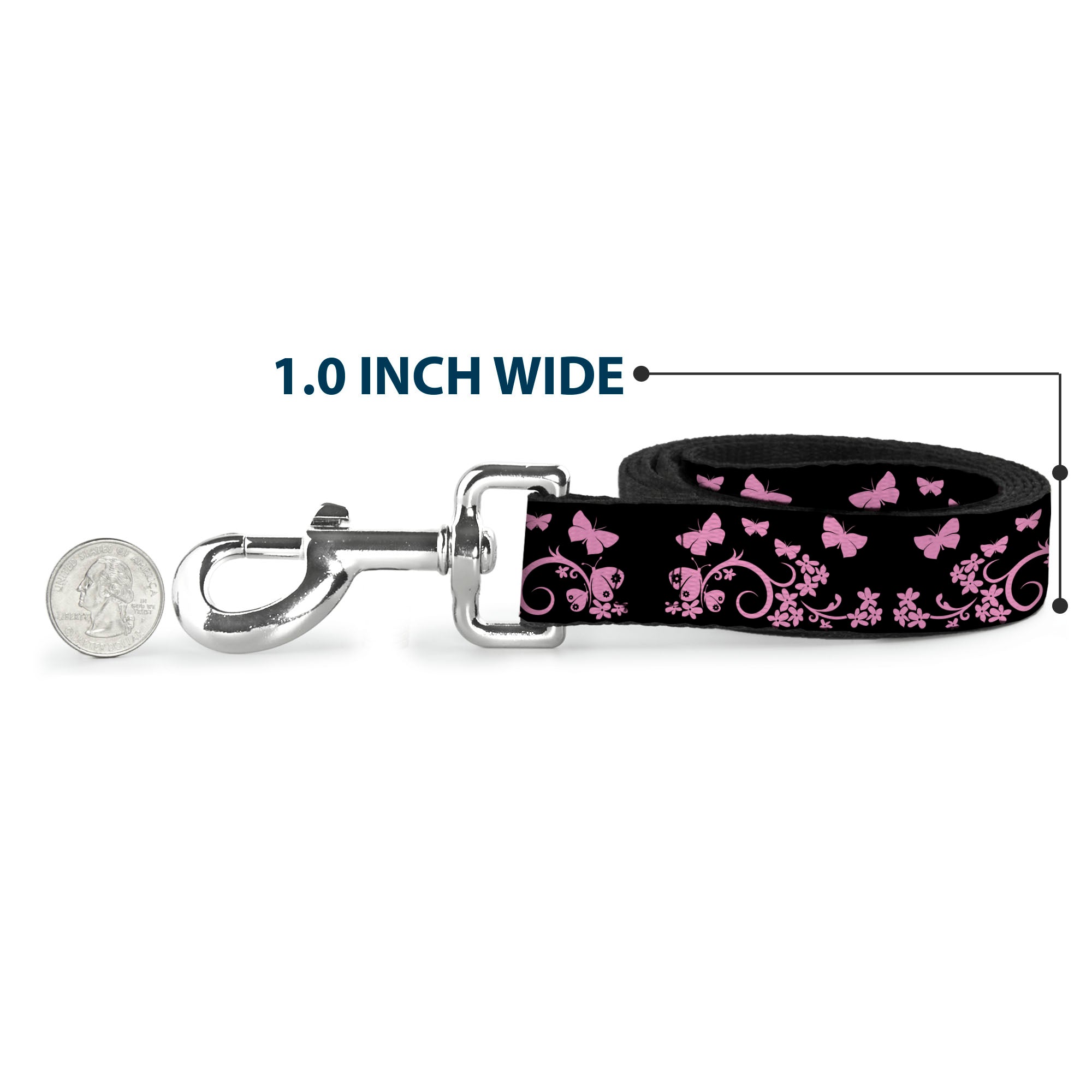 Dog Leash - Butterfly Garden Black/Pink
