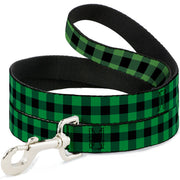 Dog Leash - Buffalo Plaid Black/Neon Green