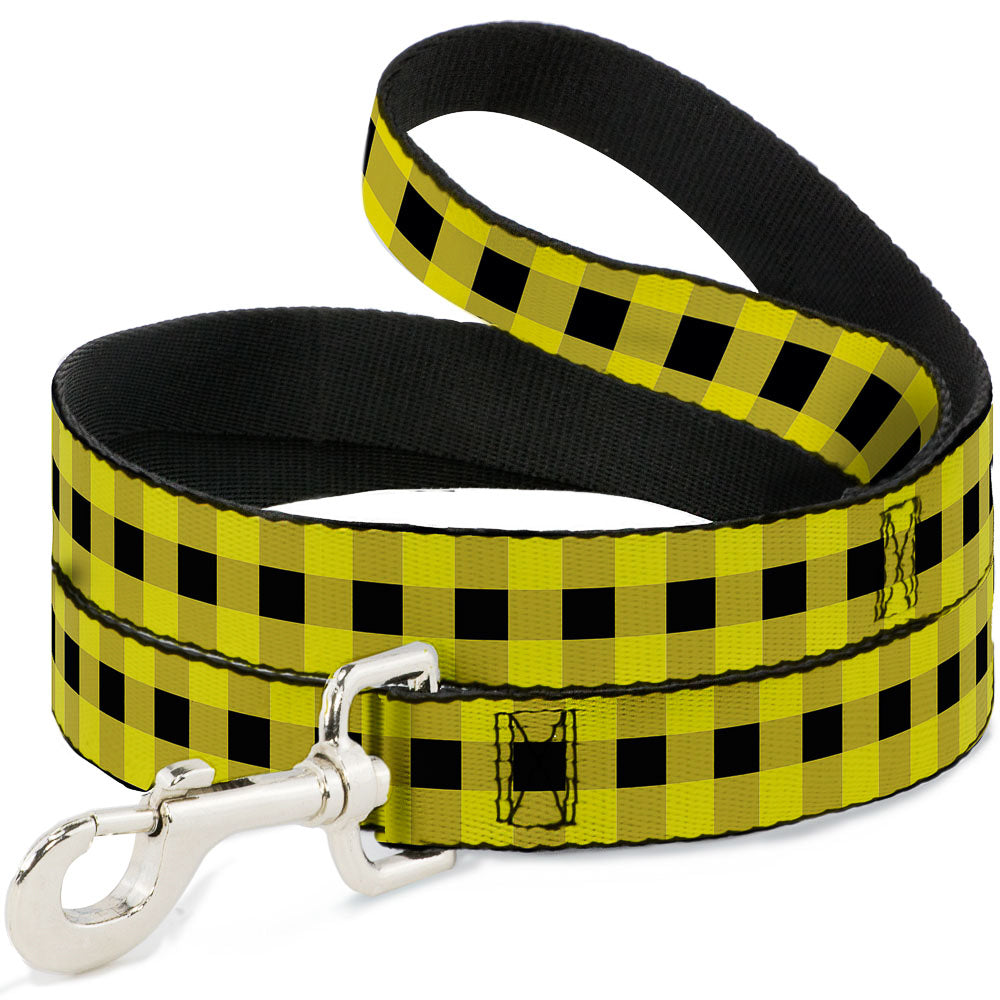 Dog Leash - Buffalo Plaid Black/Neon Yellow
