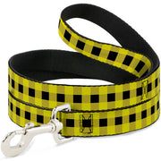 Dog Leash - Buffalo Plaid Black/Neon Yellow