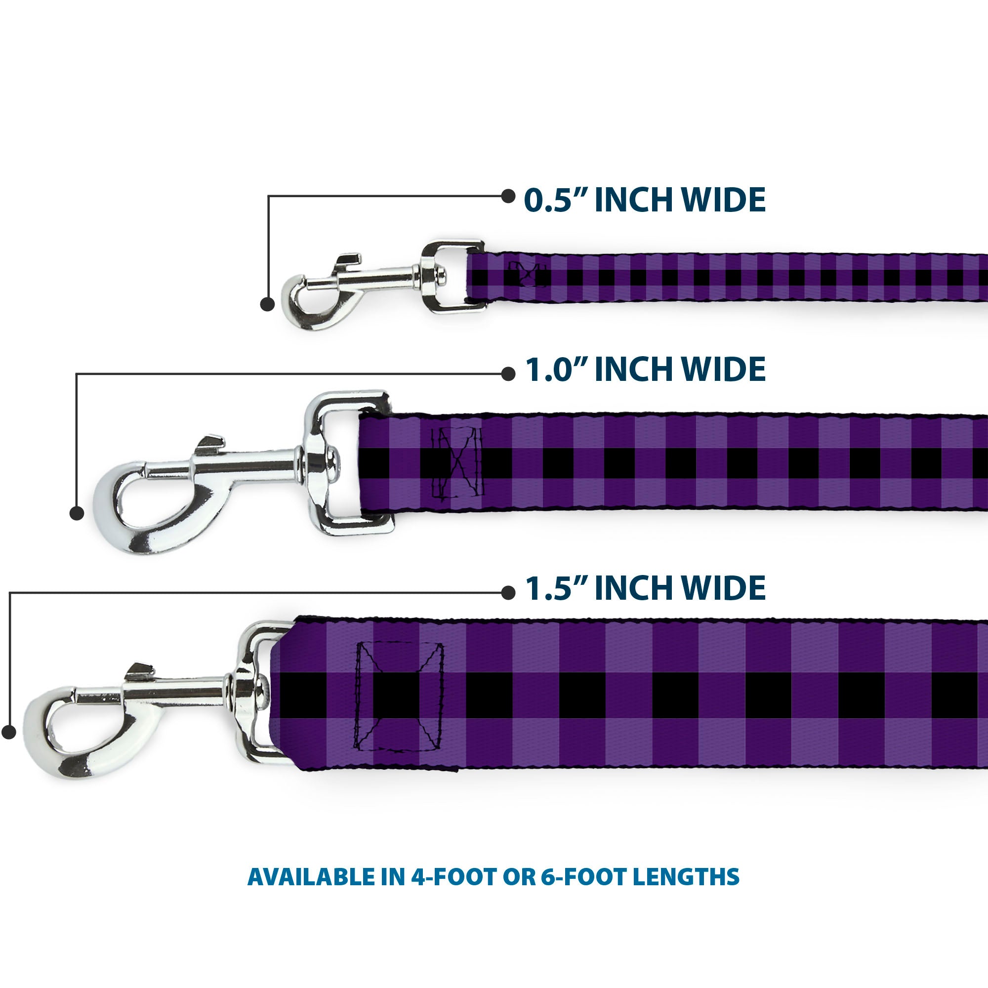 Dog Leash - Buffalo Plaid Black/Purple
