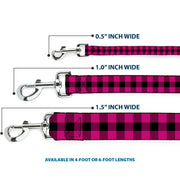Dog Leash - Buffalo Plaid Black/Fuchsia