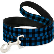 Dog Leash - Buffalo Plaid Black/Turquoise
