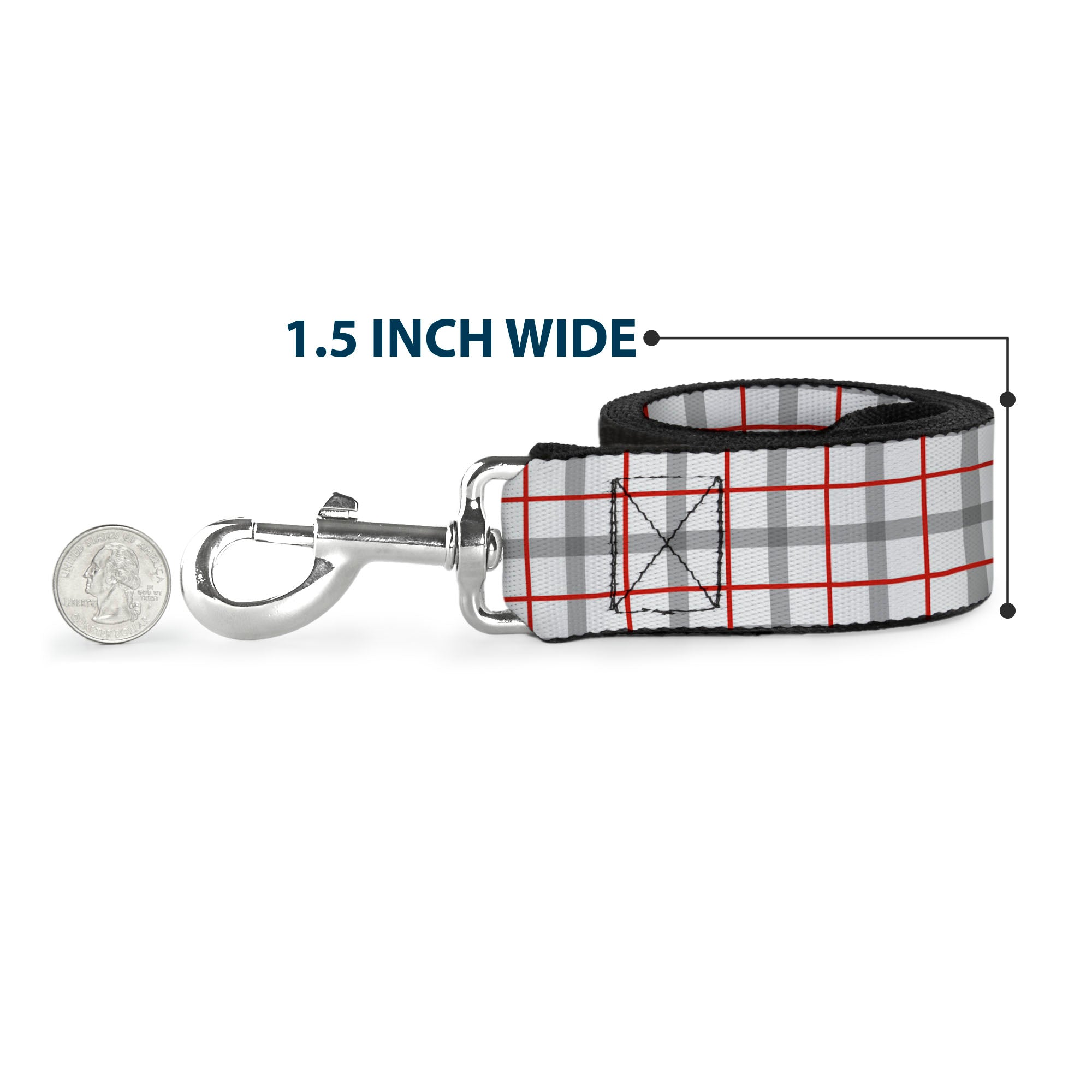 Dog Leash - BD Plaid White/Gray/Red