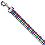 Dog Leash - Buffalo Plaid White/Multi Color