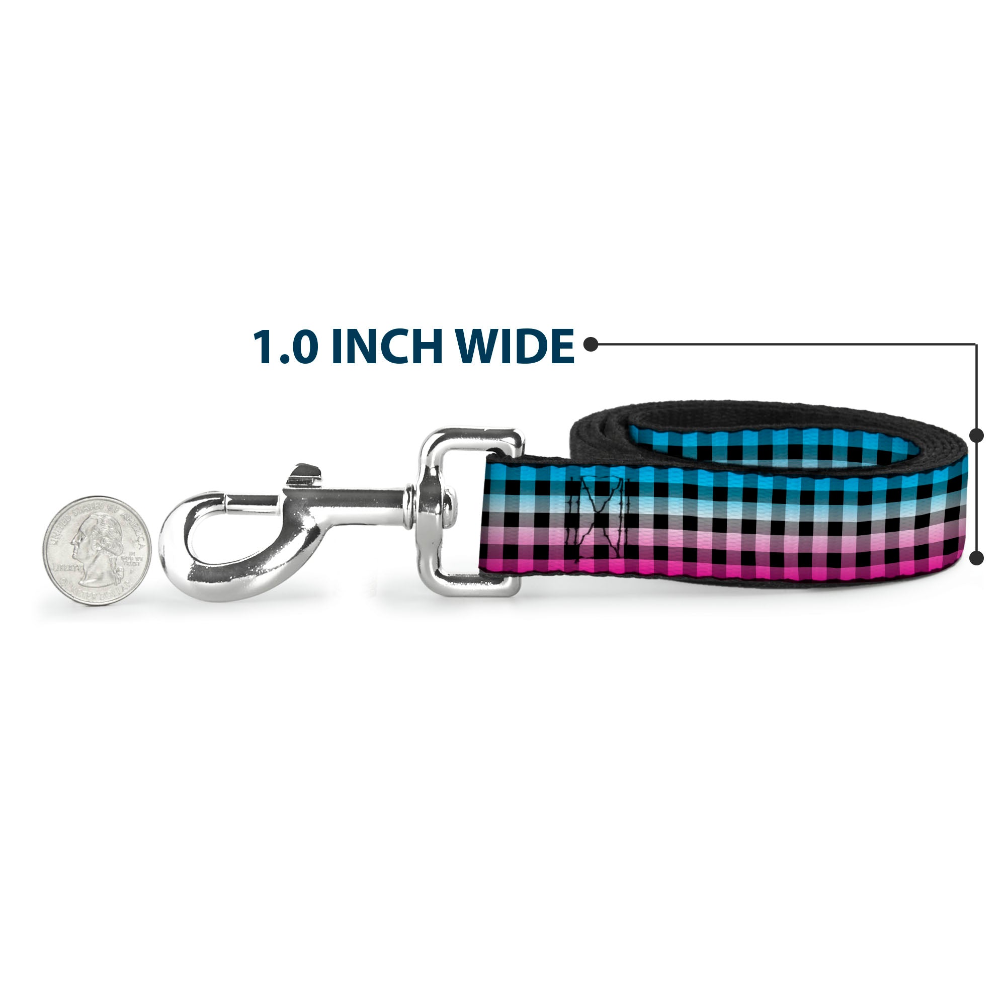 Dog Leash - Buffalo Plaid Turquoise/Fuchsia Fade