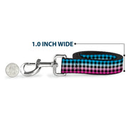 Dog Leash - Buffalo Plaid Turquoise/Fuchsia Fade