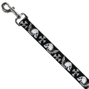 Dog Leash - BD Skulls w/Wings Black/White