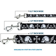 Dog Leash - BD Skulls w/Wings Black/White