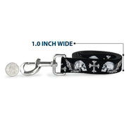 Dog Leash - BD Skulls w/Wings Black/White